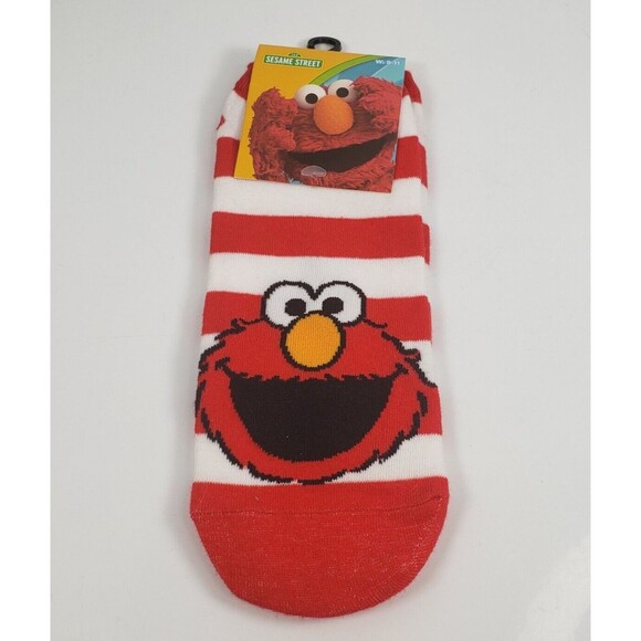 Sesame Street Elmo Face Red White Strip Ankle High Socks Woman 9-11 - Picture 1 of 12